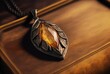Fantasy elven antique bronze necklace pendant with orange amber cabochon gem, precious and sacred heirloom elfish jewelry.
