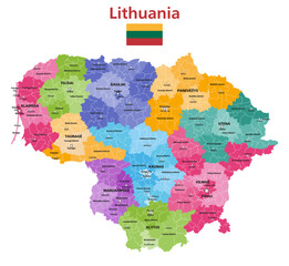 Wall Mural - Lithuania political map. Administrative divisions (counties, municipalities and elderships) of Lithuania vector isolated map