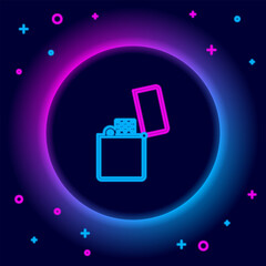 Poster - Glowing neon line Lighter icon isolated on black background. Colorful outline concept. Vector