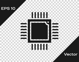 Wall Mural - Black Computer processor with microcircuits CPU icon isolated on transparent background. Chip or cpu with circuit board. Micro processor. Vector