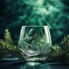 Canvas Print - A glass with ice and a green branch, AI