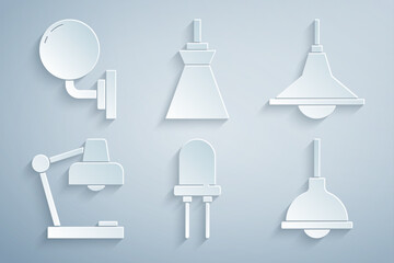 Wall Mural - Set Light emitting diode, Chandelier, Table lamp, Lamp hanging, and Wall or sconce icon. Vector