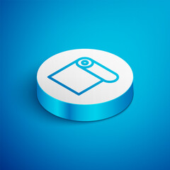 Sticker - Isometric line Roll of paper icon isolated on blue background. White circle button. Vector