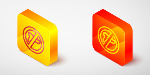 Sticker - Isometric line No war icon isolated on grey background. The peace symbol. Yellow and orange square button. Vector