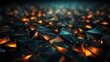 Abstract of chaotic low poly shape. Futuristic background with glowing particles.
