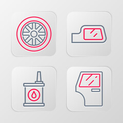 Canvas Print - Set line Car door, Canister for motor oil, mirror and wheel icon. Vector