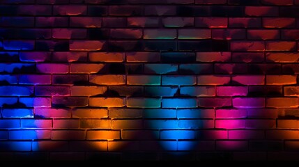 Wall Mural - Brick wall in neon lights made with Ai generative technology