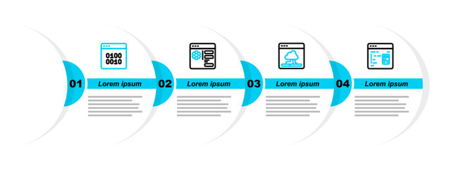 Set line Software, Cloud technology data transfer, Browser setting and Binary code icon. Vector