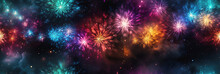 Festive Seamless Pattern With Multicolored Fireworks On Black Background For Wrapping Paper Decor