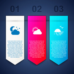 Poster - Set Cloud with moon and stars, Sun cloud weather and Sunset. Business infographic template. Vector