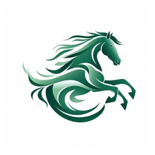 Stylized Logo Of A Jumping Green Horse With White Background And Lettering
