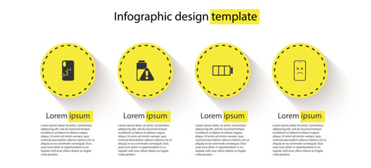 Canvas Print - Set Mobile with broken screen, Smartphone battery charge, Battery and Dead mobile. Business infographic template. Vector