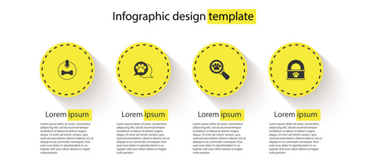 Poster - Set Dog collar, Paw print, Veterinary clinic and Canned food. Business infographic template. Vector