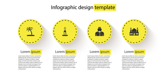 Poster - Set Tropical palm tree, Burning candle, Muslim man and Mosque. Business infographic template. Vector