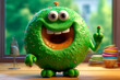 Monster Showing middle finger. Cartoon green donut with face doing fuck you bad expression, provocation and rude attitude. Character shows an obscene gesture and smiles. Bad behavior.