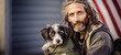 Homeless people beggar with Dogs, hungry homeless begging for help food and money, Problems of big modern cities, Downtown Los Angeles, California, Poverty concept
