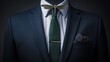  a close up of a person wearing a suit and tie with a dragonfly brooch on his lapel.  generative ai
