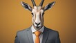  a goat in a suit and tie with a goat's head sticking out of it's blazer.  generative ai