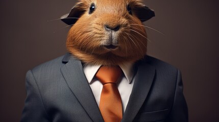 Canvas Print -  a close up of a person wearing a suit and tie with a hamster in it's lapel.  generative ai