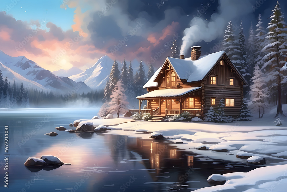A stunningly beautiful digital painting of a winter wonderland, with ...