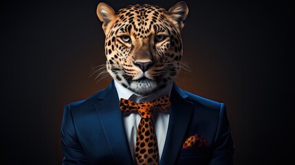 Wall Mural -  a close up of a person wearing a suit and tie with a leopard print on the front of the suit.  generative ai