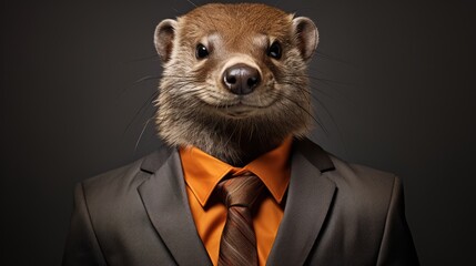 Canvas Print -  a close up of a person wearing a suit and tie with an animal's head wearing a suit and tie.  generative ai