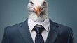  a bald eagle wearing a blue suit and tie with a white shirt and blue tie with a white shirt and blue tie.  generative ai