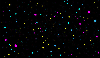 Wall Mural - black vector background with cartoon holographic stars illustration