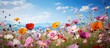 The beautiful spring field filled with an array of colorful flowers creates a mesmerizing backdrop showcasing the natural beauty and floral abundance of the environment