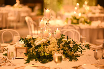 Wall Mural - Close up of wedding table decorations with candles