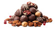 Chocolate candies with nuts isolated on transparent background, image with background removed, created with Generative Ai technology.