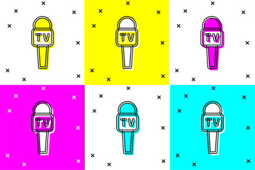 Wall Mural - Set Microphone icon isolated on color background. On air radio mic microphone. Speaker sign. Vector