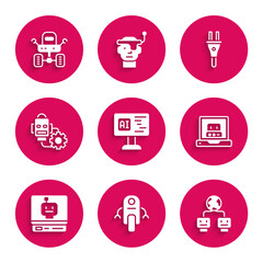 Poster - Set Software, Robot, Artificial intelligence, Creating robot, setting, Electric plug and Mars rover icon. Vector