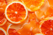 orange slices with juice, close up, top view wallpaper