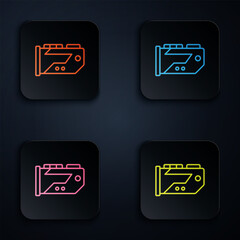 Canvas Print - Color neon line Video graphic card icon isolated on black background. Set icons in square buttons. Vector