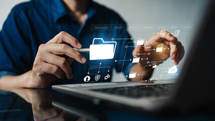 Wall Mural - virtual screen icons document management system (dms) online document file data software for efficie
