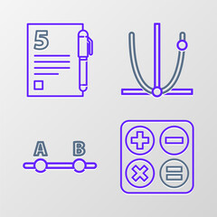 Canvas Print - Set line Calculator, Graph, schedule, chart, diagram, and Test exam sheet and pen icon. Vector