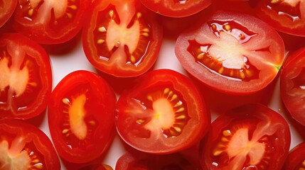 Sliced red tomatoes filling the entire frame food background