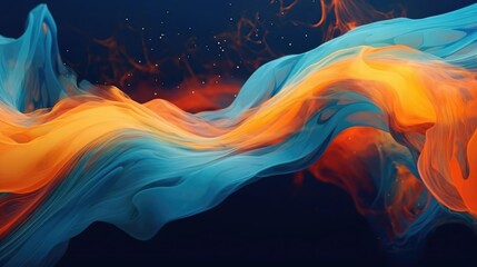 Spectacular image of blue and orange liquid ink churning together with a realistic texture and great quality Digital art 3D