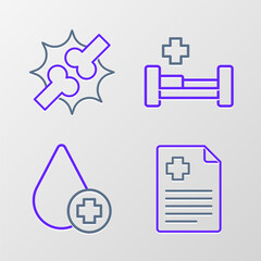 Canvas Print - Set line Patient record, Donate drop blood, Hospital bed and Joint pain, knee pain icon. Vector