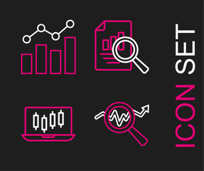 Poster - Set line Search data analysis, Stocks market growth graphs, Document with chart and Financial icon. Vector