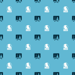  Set Television report and Live on seamless pattern. Vector