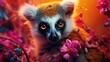  a close up of a small animal in a field of flowers with a background of orange and pink flowers and leaves.  generative ai
