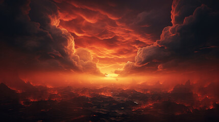Wall Mural - bright red sunset horror hell apocalypse end of world concept abstract background