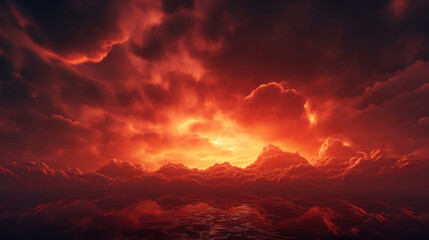 Wall Mural - bright red sunset horror hell apocalypse end of world concept abstract background
