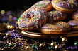 Delicious Berliner donuts covered colorful glaze, associated with the concepts of Mardi Gras, Fat Tuesday, and Fat Thursday. AI Generative