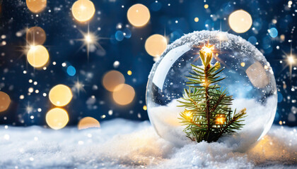 Wall Mural - Christmas tree in glass ball on snow