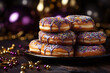 Delicious Berliner donuts covered colorful glaze, associated with the concepts of Mardi Gras, Fat Tuesday, and Fat Thursday. AI Generative
