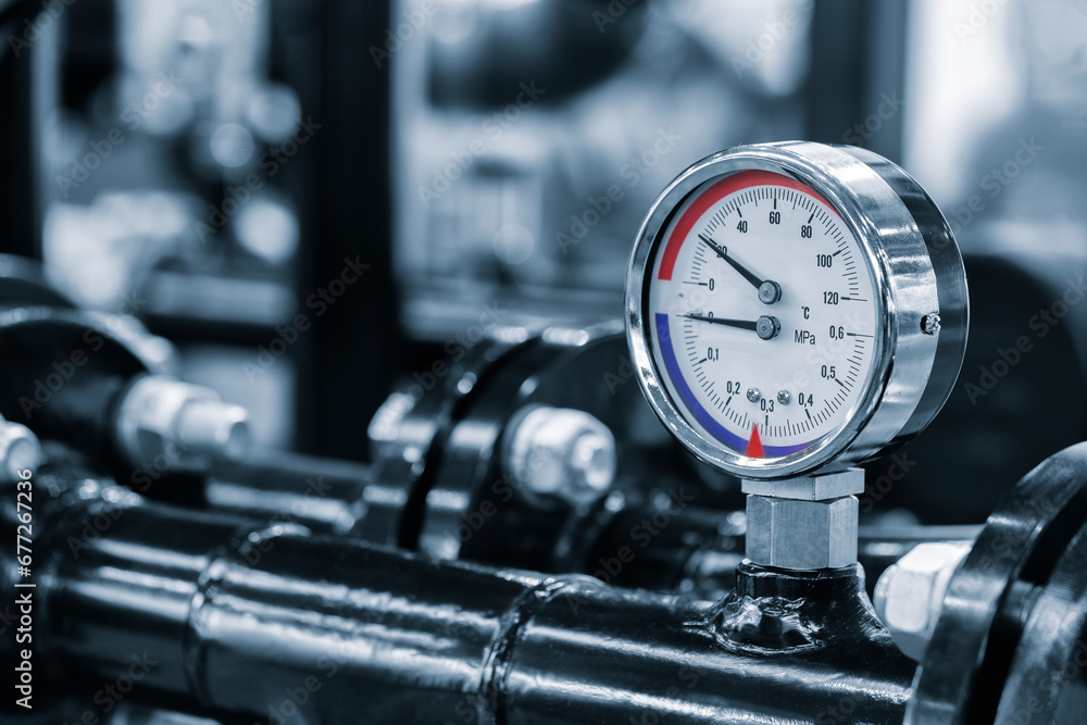 Industrial concept. equipment of the boiler-house, - valves, tubes ...