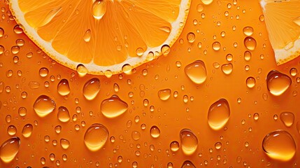  a slice of orange sitting on top of a table covered in drops of water next to a slice of orange on top of a table covered in drops of water.  generative ai